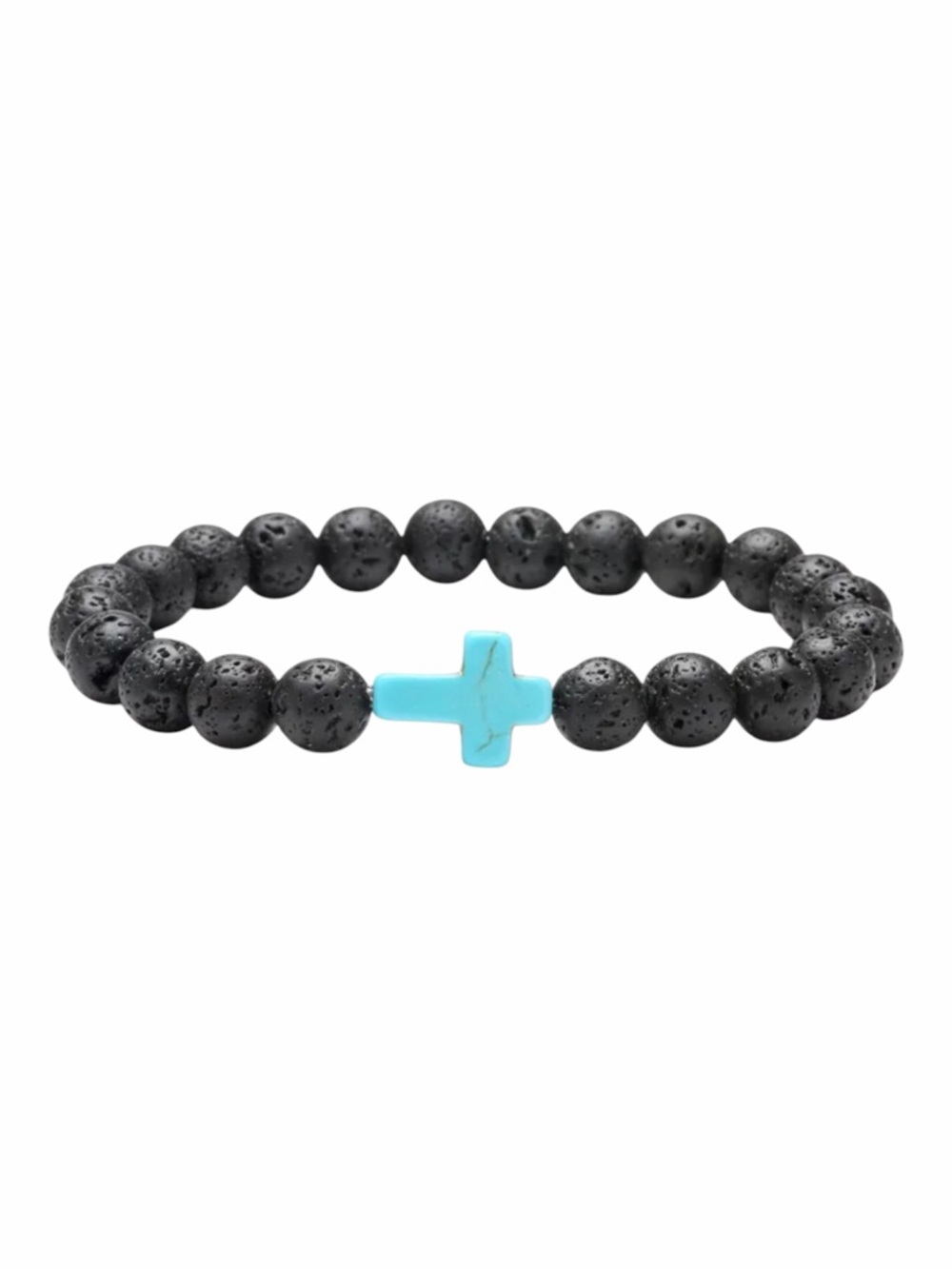 Natural Stone Cross 8MM Beaded Unisex Bracelet NIP